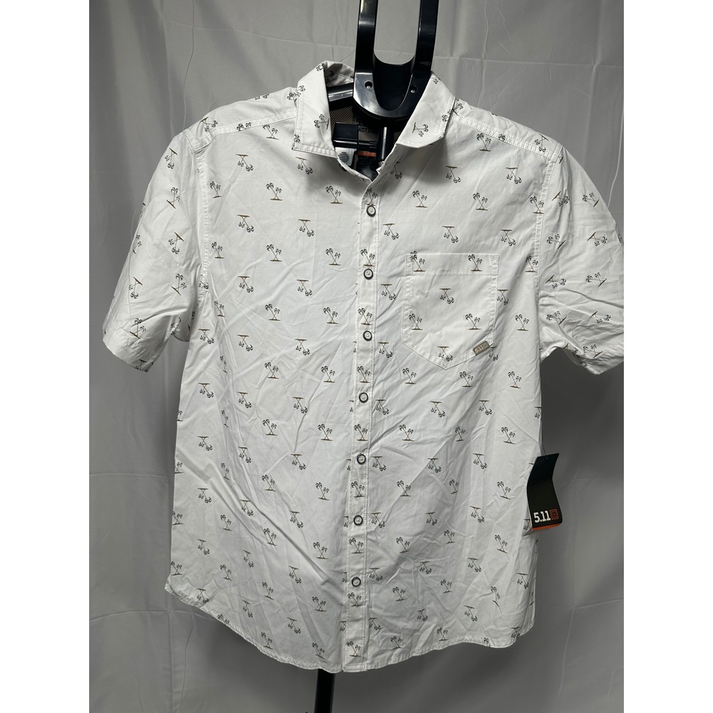 5.11 Tactical Lifes A Breach Mens Shirt White Palm Tree 71385 Medium NWT